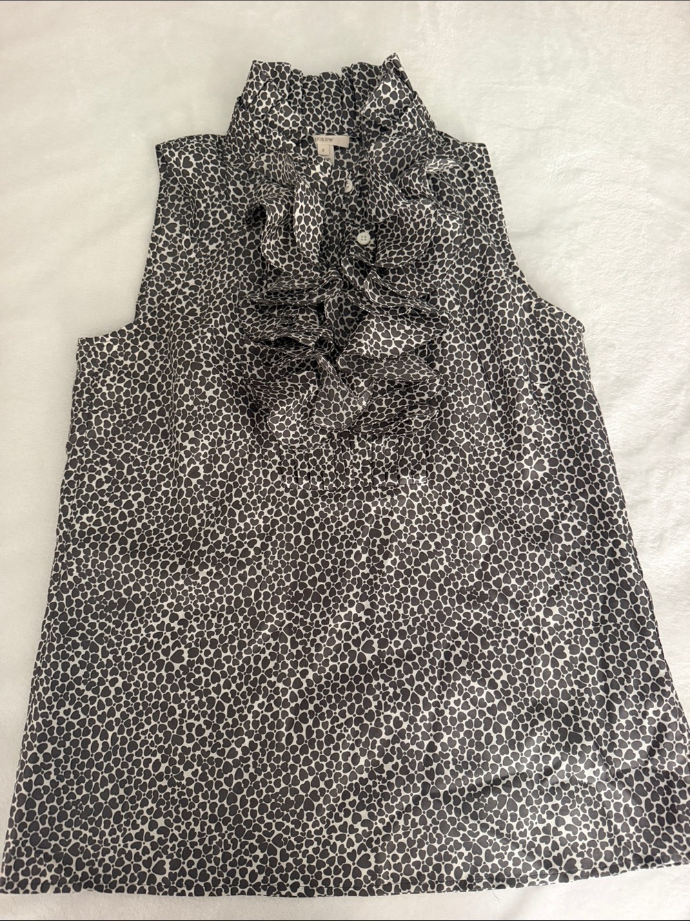 Sleeveless Ruffle Front Black & White Patterned Top
